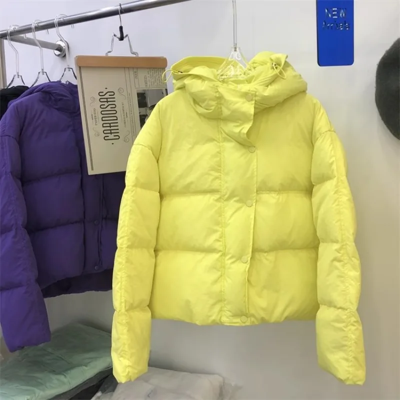 Winter New Korean Flower Bud Hat Down Jacket for Women Short Fit Loose Oversized Puffer Coat Thickened Cotton-Filled Outerwear