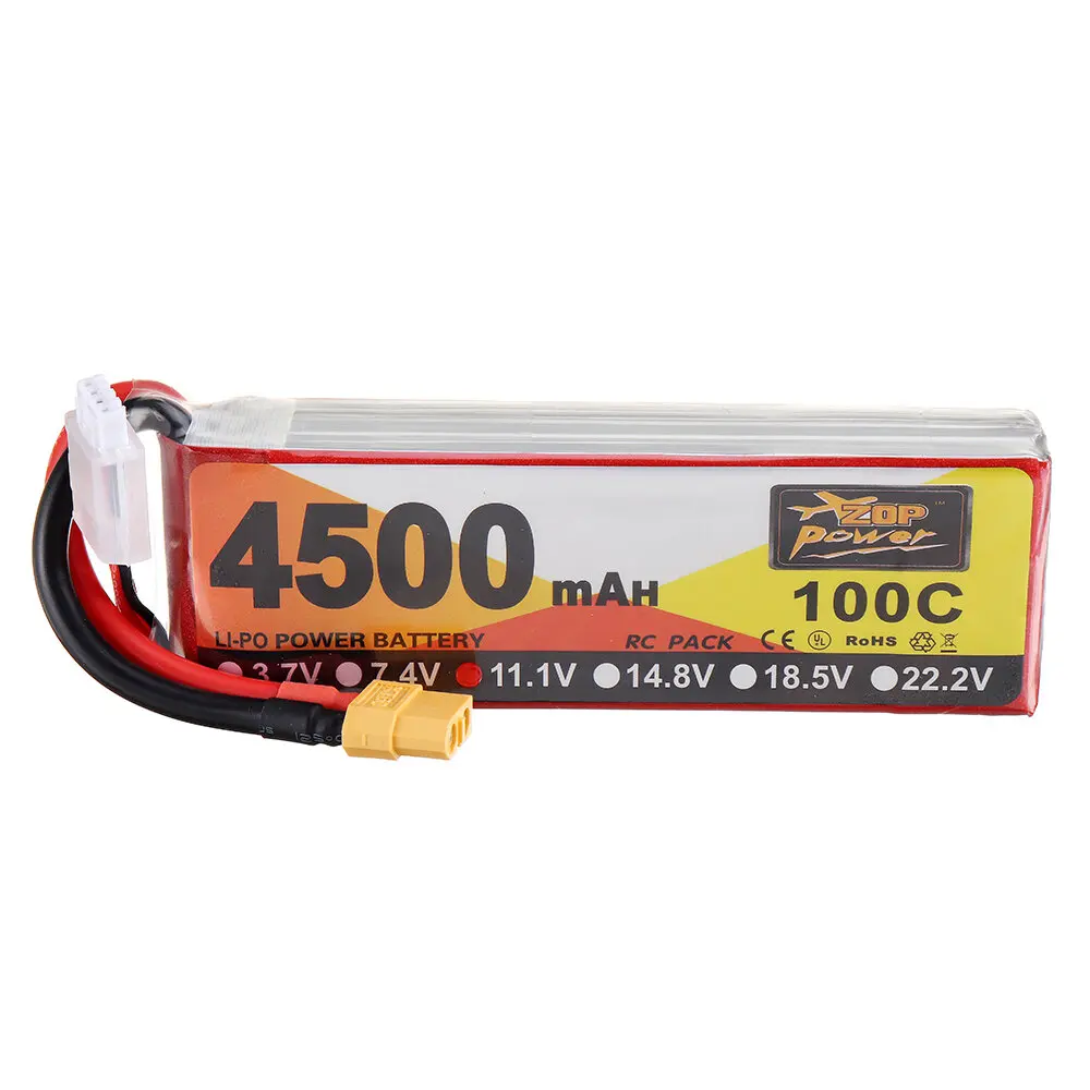 

ZOP Power 11.1V 4500mAh 100C 3S Lipo Battery XT60 Plug for FPV RC Drone