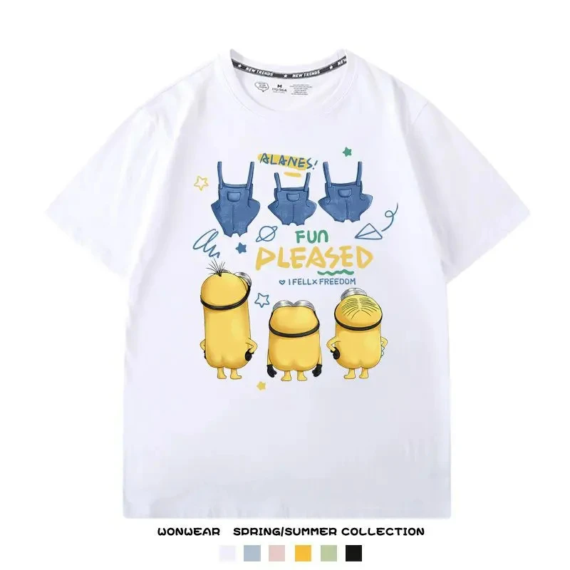 Kids Cotton T-Shirt Minion Print Short Sleeve T-Shirt Boys and Girls Casual Cotton Top Short Sleeve Summer Trend Casual