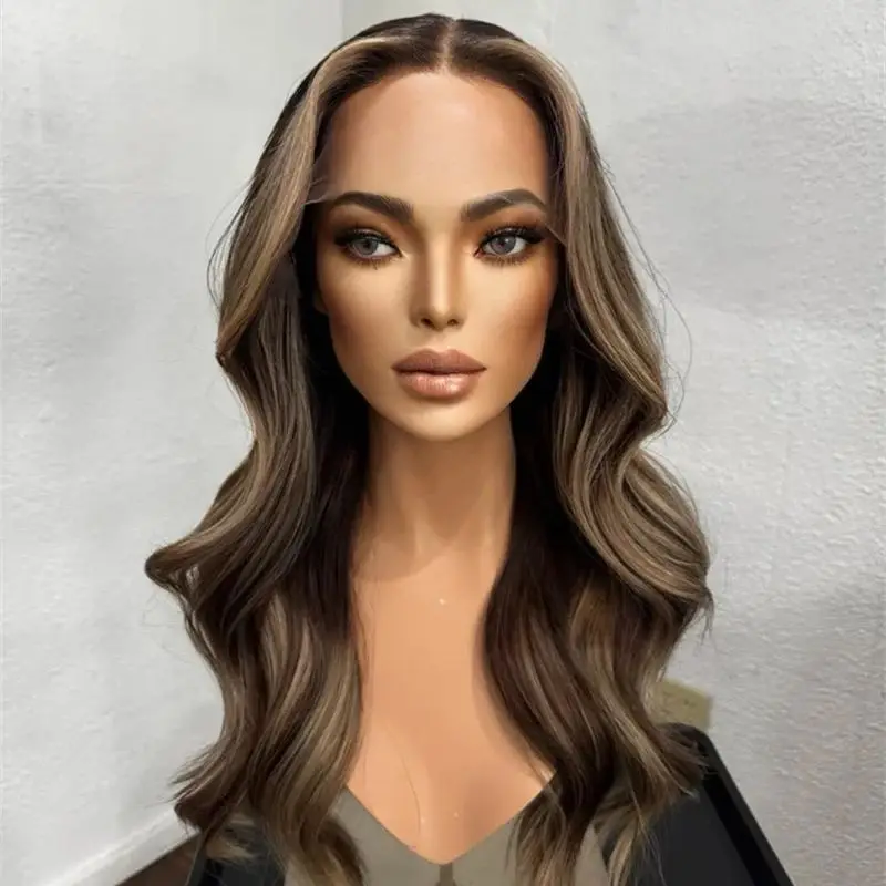 

13x4 Ombre Chestnut Brown Blonde Synthetic HD Lace Front Wig for White Black Women Heat Resistant Fiber Party Daily Cosplay Wig