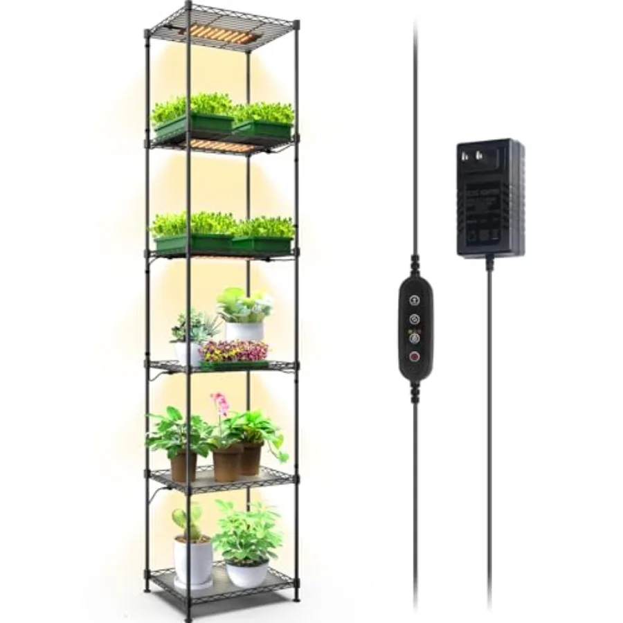 

CX83 Plant Stand with Grow Lights 6-Tier Plant Shelf with 10W Full Spectrum Ultra-Thin Grow Light Panel 3 Modes Auto Timer Ladd