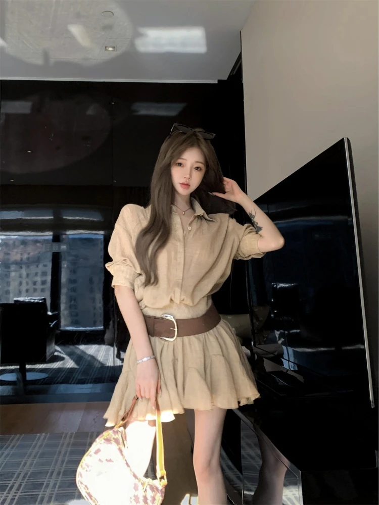 Ele Slim Fit irt Dr Donna Ort Sve Gonna a pieghe Vita alta Coreano Sle Pendolarismo Estate Autunno Nuovo arrivo