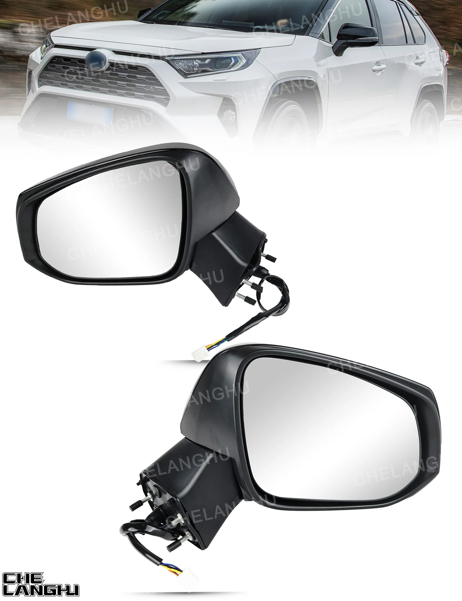 For Toyota RAV4 2019 2020 2021 Car accessories 5 Pin Black Painted Power Adjust Turn Signal Mirror Assembly