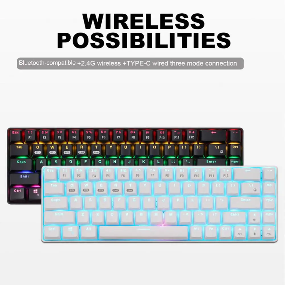 Automatic Sleeping FN Function Buttons 68 Keys Backlit Mechanical Keyboard 2.4G 5.0 RGB Wireless Keyboard Computer Accessories