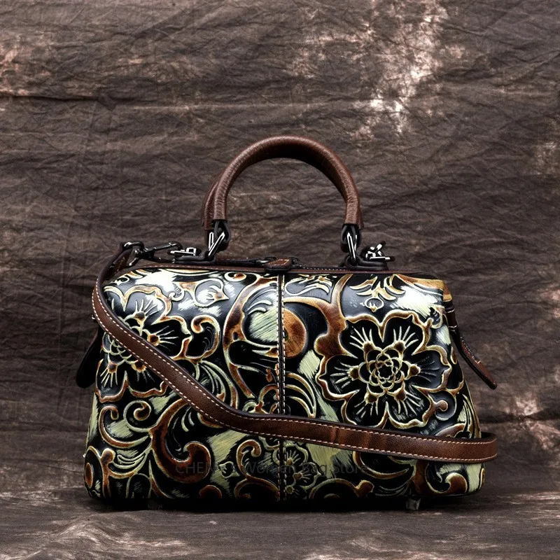

Floral Genuine Leather Hand Bag Ladies 2025 New Cowhide Shoulder Bags Small Real Cow Leather Handbag