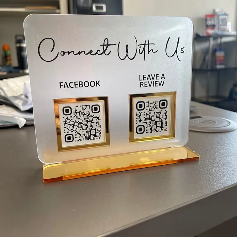 Table Top Logo Sign with QR Codes QR Code Display Sign Business Card Holder Business Sign Social Media Boards Scanning QR Code