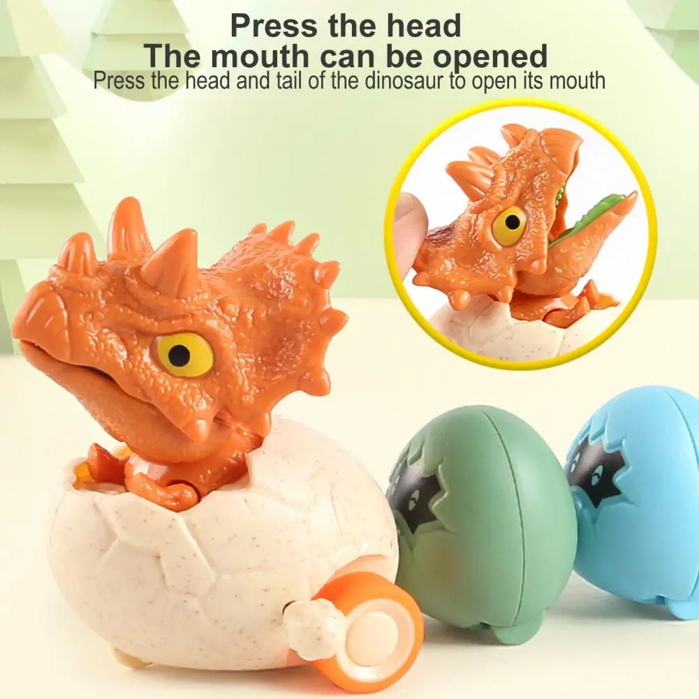 Wind-up Dinosaur Egg Toy Movable Mouth Clockwork Dino Toy with 3 Magnetic Eggs Inertial Drive Cartoon Dinosaur Car Toy