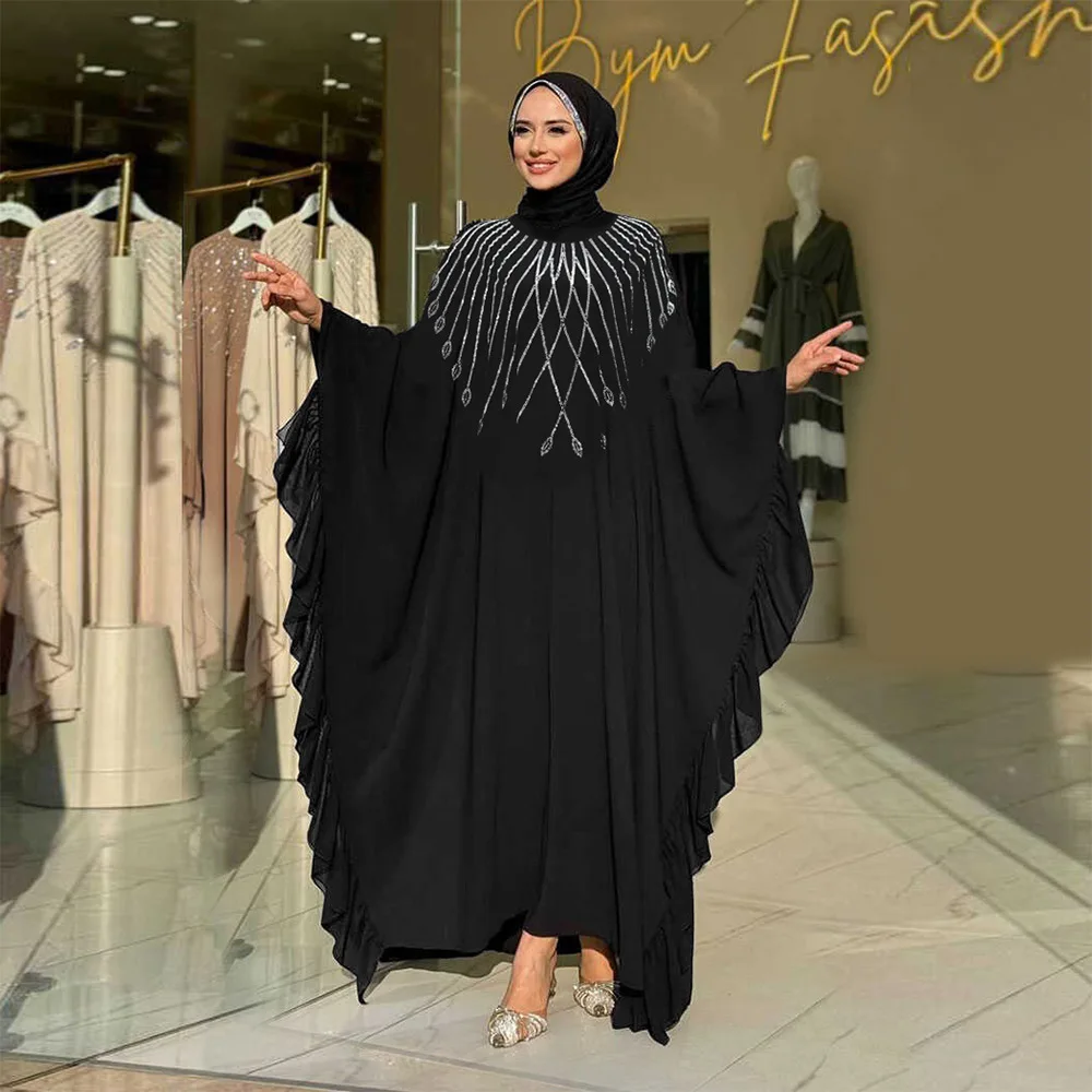 

New Diamond Cloak Abaya Dubai Kaftan Women Muslim Evening Dress Turkey Caftan Marocain Femme Robe Islam Clothing African Dresses