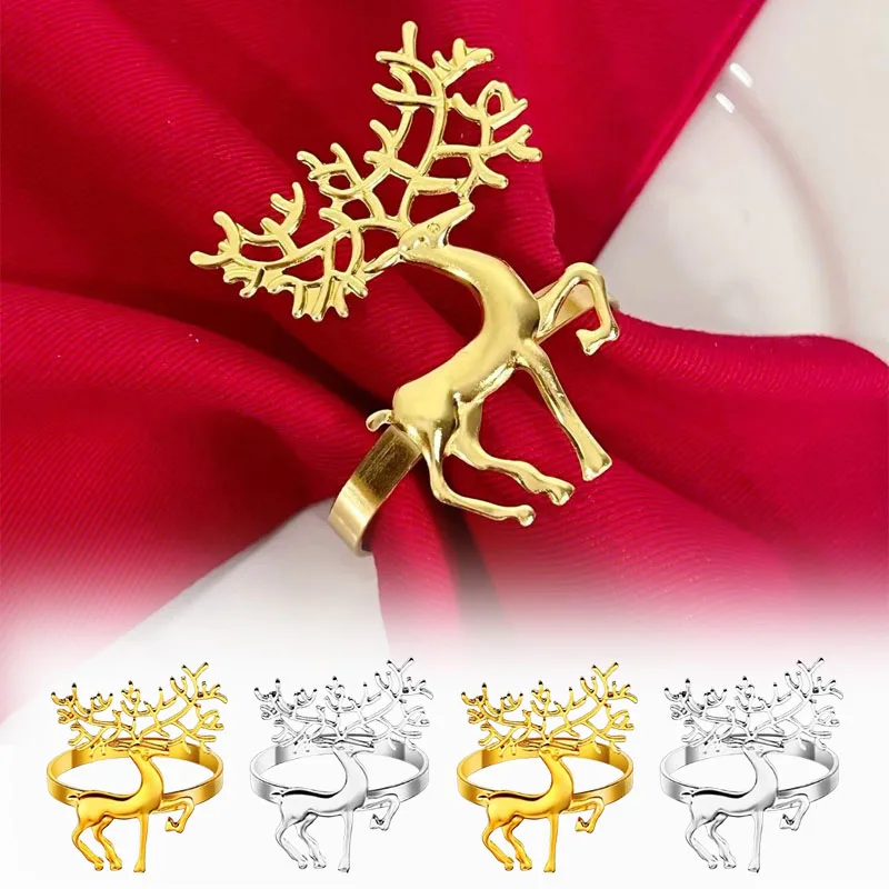 6/12/24PCS Christmas Reindeer Napkin Rings Metal Deer Napkin Holder for Holiday Dinner Wedding Banquet Table Setting Decor