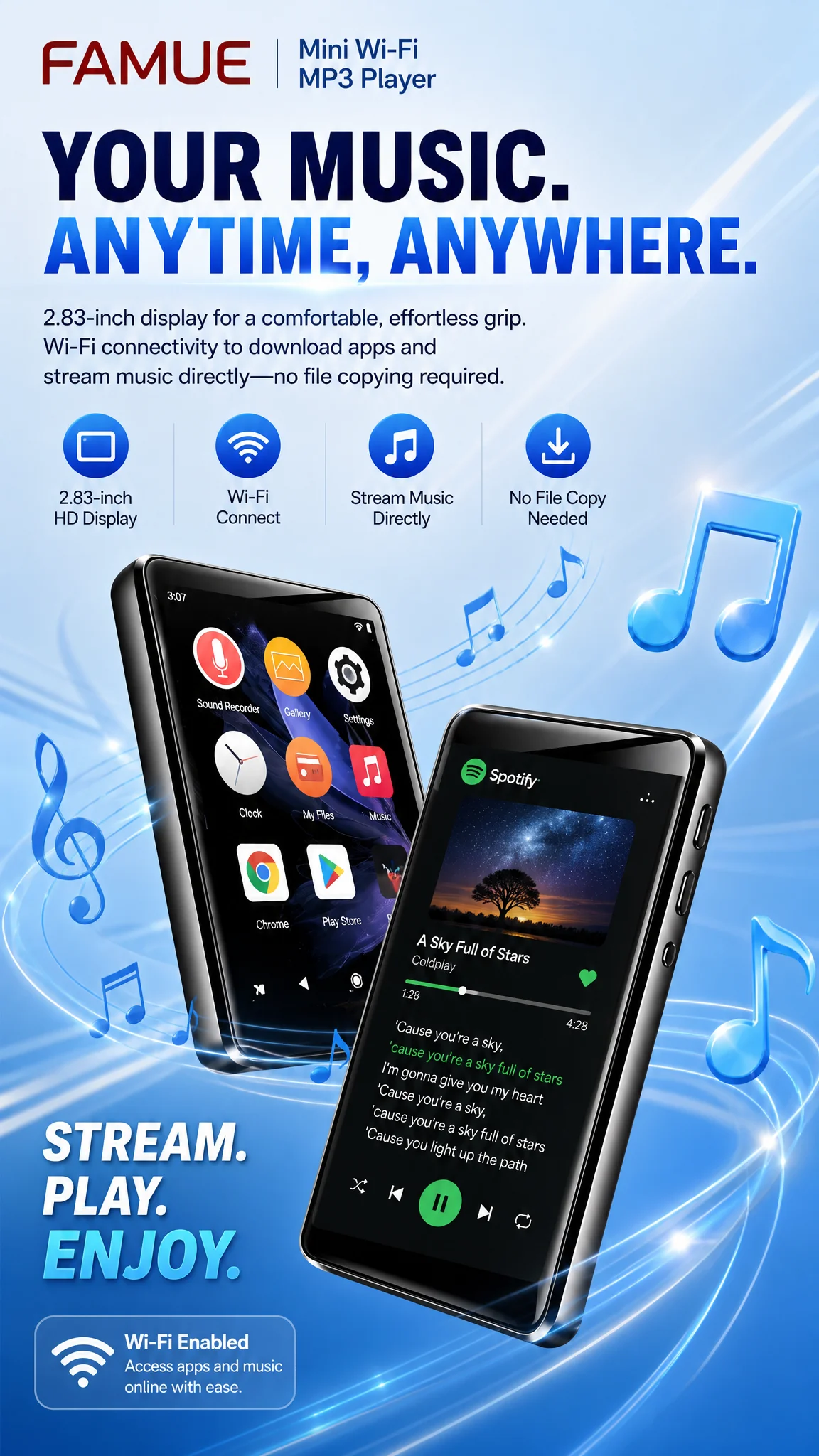Mini MP3-Player Android 2,8'' IPS Touchscreen 8-Kern 2GB 16GB 256GB TF WLAN Bluetooth MP4 Online-Musikwiedergabe Aufnahme Wecker für Schüler – Detail 2