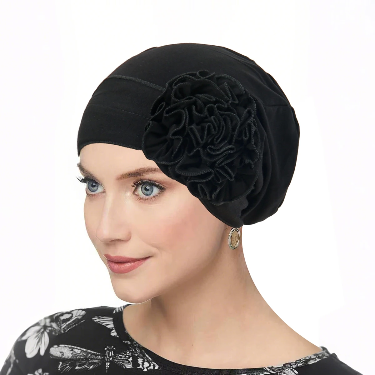 Nuove donne turbante cappello musulmano hijab cofano berretto indiano avvolgere la testa grande fiore fasce elastiche per capelli cappello accessori per capelli per ragazze da donna