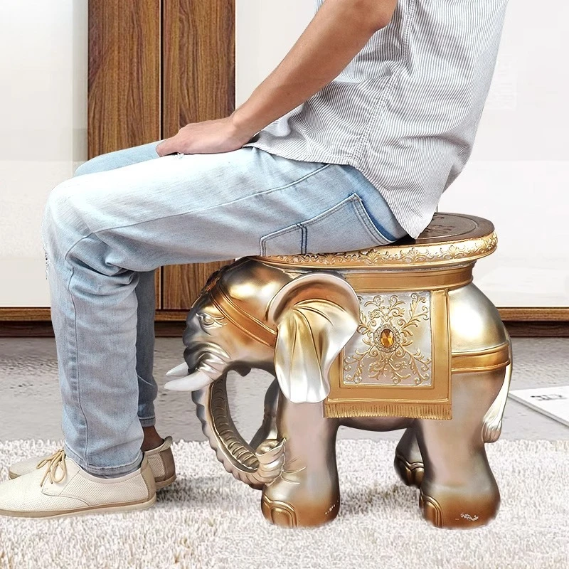 

European-style elephant stool, shoe changing stool, home living room ornament, large floor-to-ceiling home decoration, creative