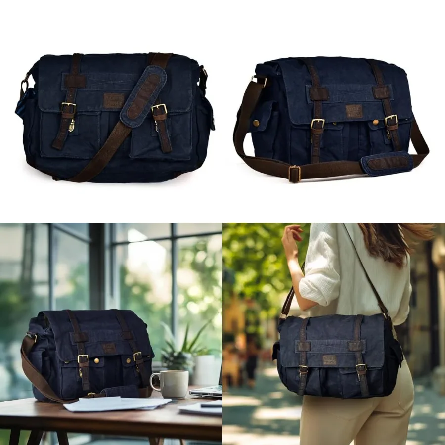 

LEATHER VILLAGE Canvas Messenger Shoulder Bag for Men and Women Stylish Crossbody Satchel for Office, Travel and Daily Use