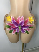 Women Sexy Tropical Handmade Flower Trendy Bikini Two Pieces Transparent Floral Swimsuit Beach Outfit Dancer Performance Costume 6