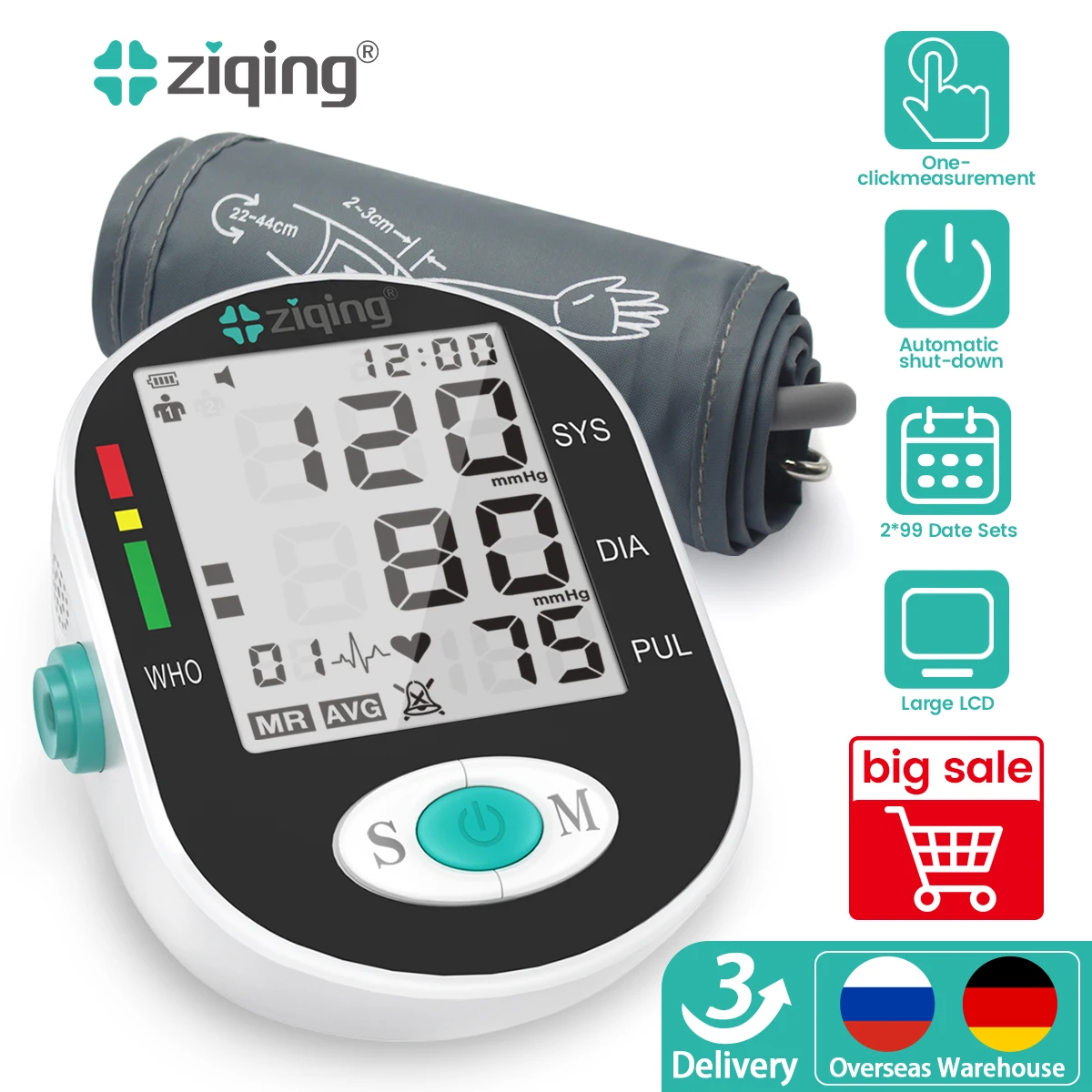 ziqing Blood Pressure Monitor Upper Arm Automatic Tonometer Wrist Digital Blood Pressure Meter BP Medical Sphygmomanometer Pulse