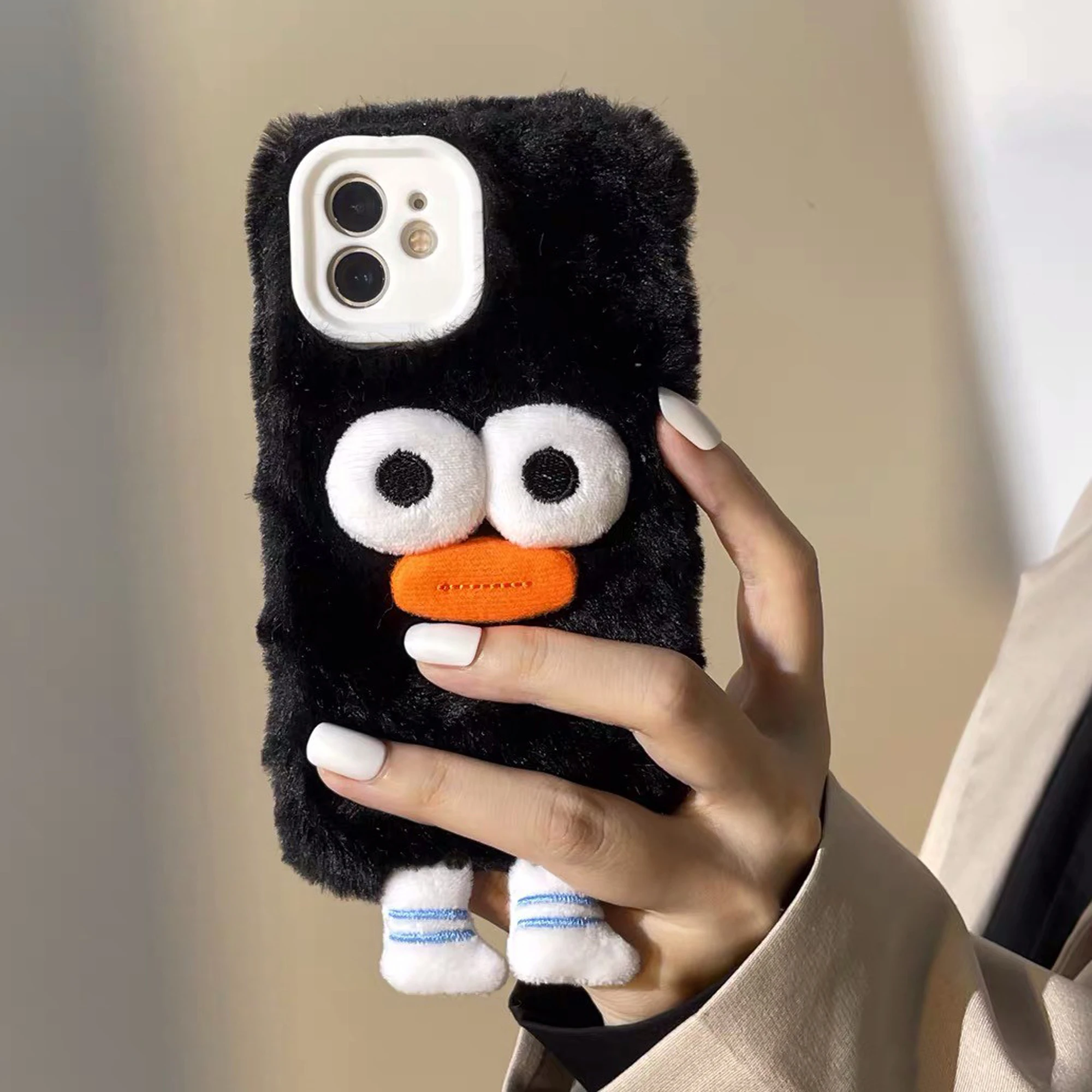 Cartoon sausage mouth plush phone case for iPhone15Plus 14 13 12 11 all-inclusive fall/winter phone case