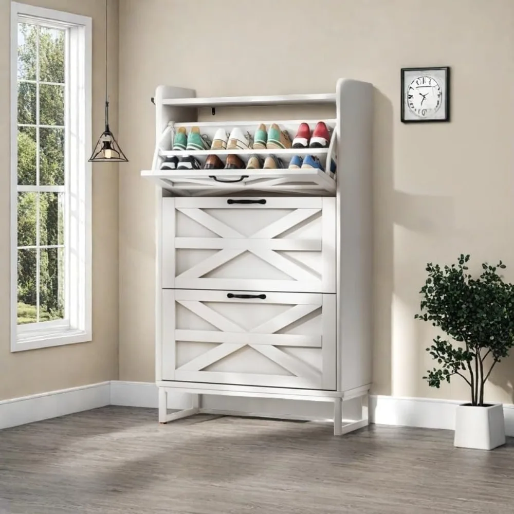 

Ultra Thin Shoe Cabinet with 3 Flip Drawers, Capable of Accommodating 24 Pairs, Space Saving Shoe Rack