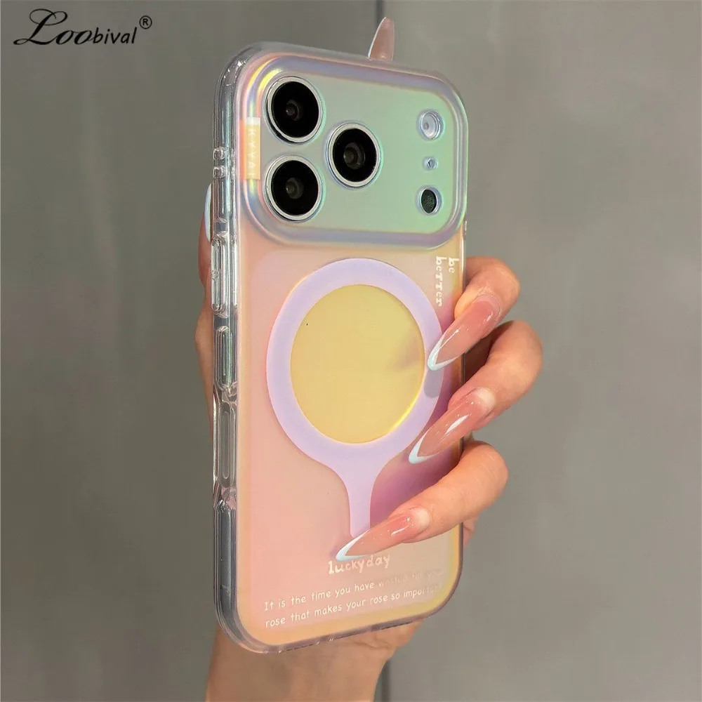 Aurora Farbverlauf für MagSafe Matt-Hülle für iPhone 17 16 15 14 Pro Max Magnetische Laser Bunte Acryl Stoßfeste Luxus-Schutzhülle