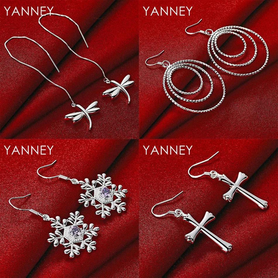

New 925 Sterling Silver Delicate Dragonfly Cross Earrings Women Wedding Accessories Gift Party Jewelry