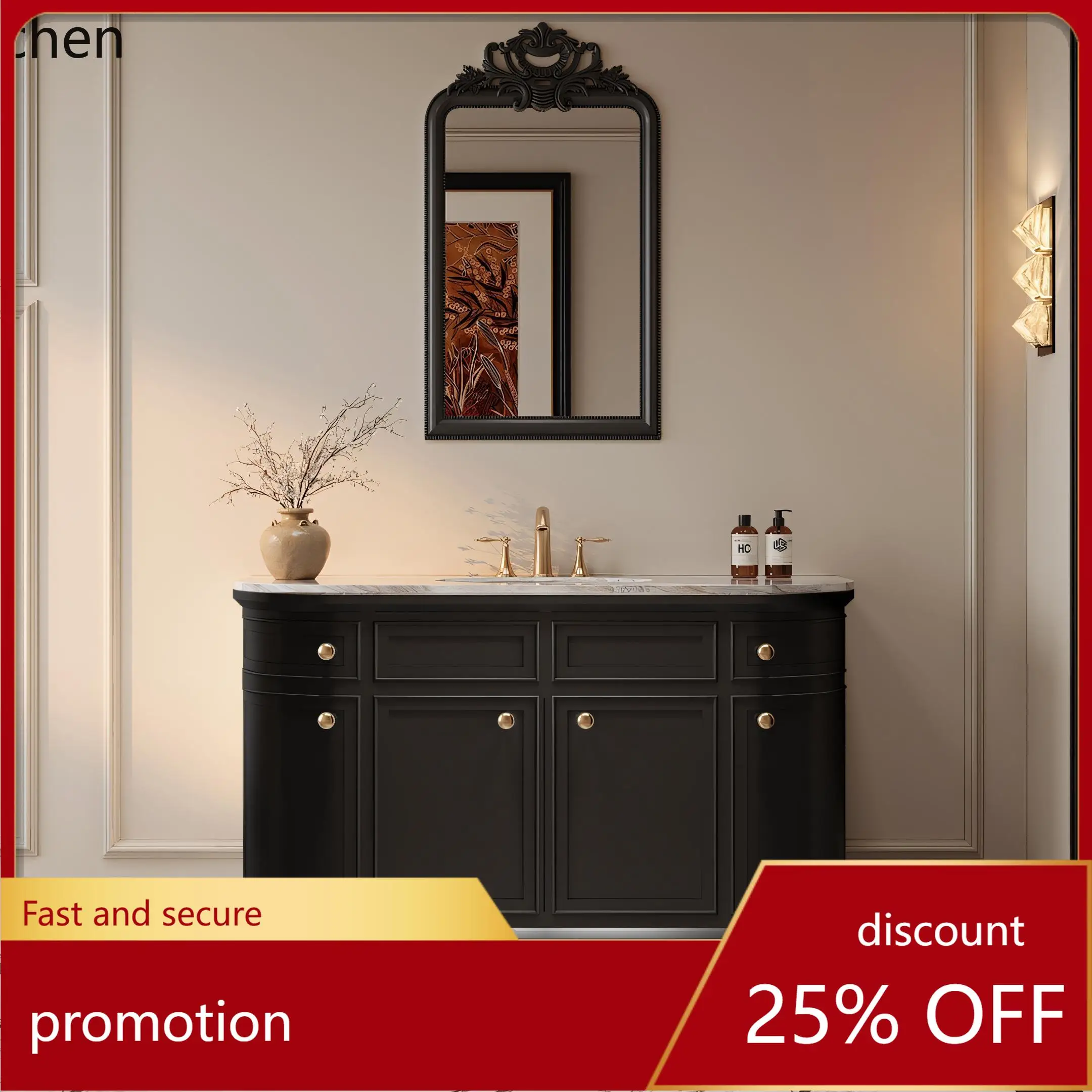 

ZML retro rock slab hot bending integrated basin floor-to-ceiling rubber wood arc bathroom cabinet