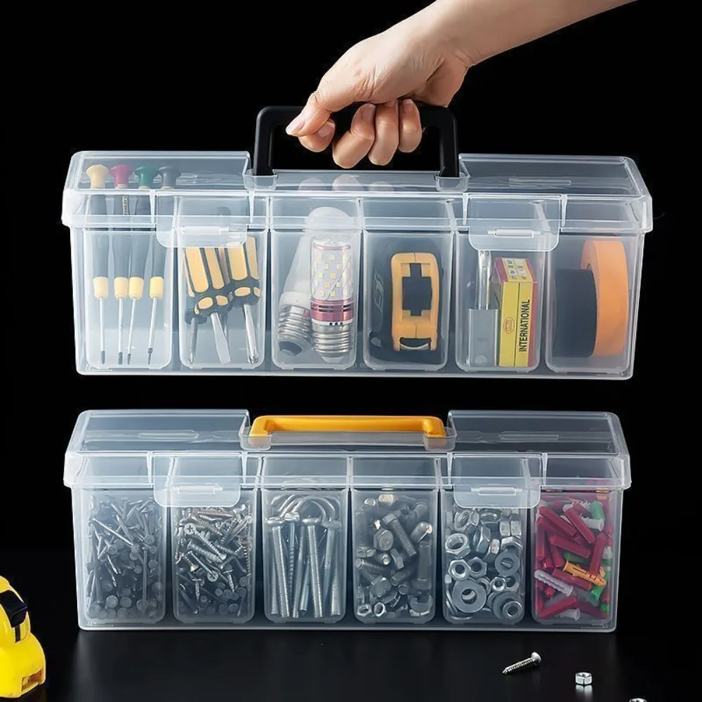 7pcs Multi-Compartment Tool Parts Storage Box Set Wear Resistant 6 Small Boxes 1 Large Box Transparent Portable Tool Organizer