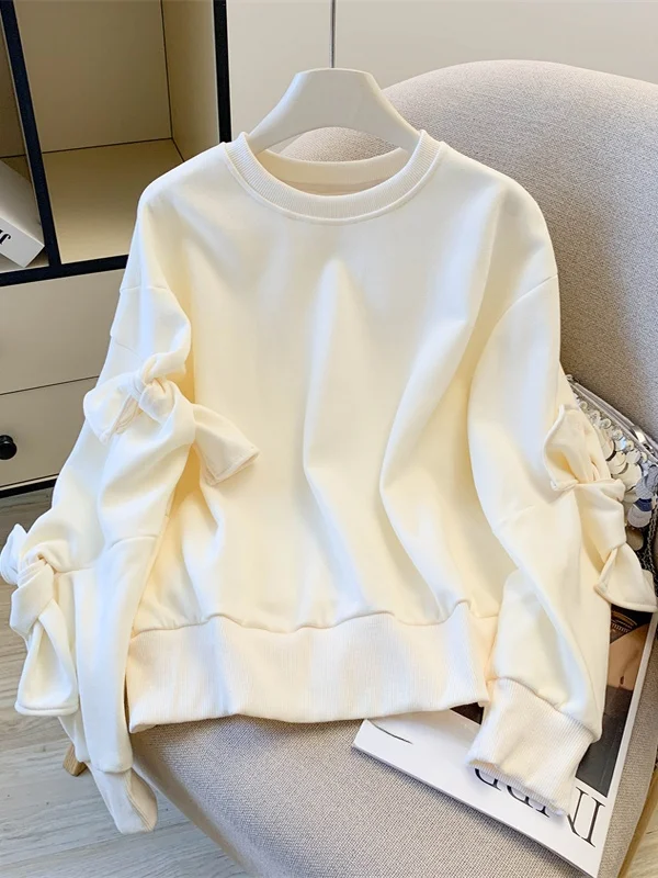 

plus Size Hoodie Women's Fashionable Autumn Winter Knot Top Versatile Loose Fit Casual Style Long Sleeve round Neck