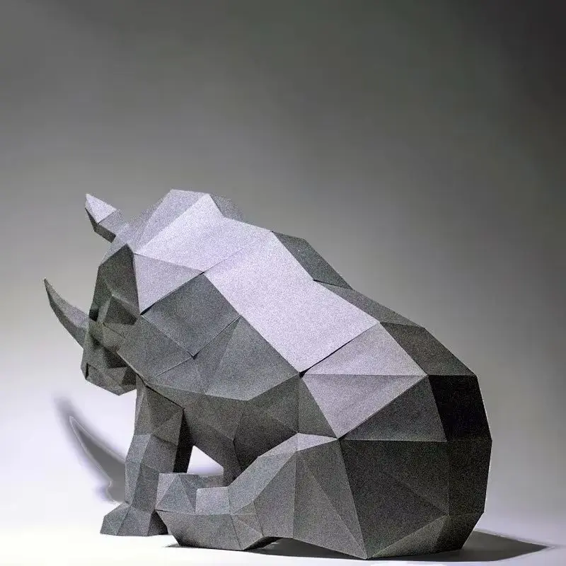Modèle de papier de rhinocéros 65cm, décoration de maison, ornement de salle, décoration de bureau, Papercraft, puzzle 3D DIY, jouets créatifs faits à la main, accessoire de Sculpture