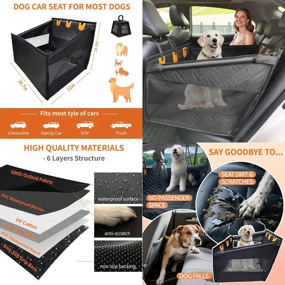 

Large & Medium Dog Car Seat Cover, Waterproof, Adjustable, Breathable Mesh, Storage Pocket - Back Seat Extender for Various Vehi