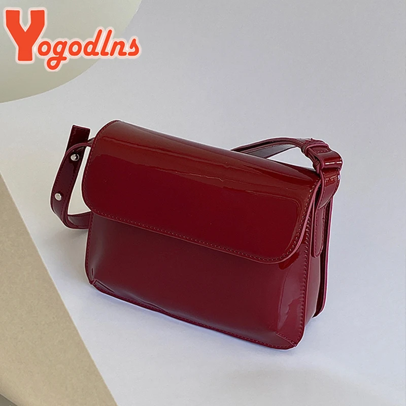 Yogodlns Luxury Patent Leather Women\'s Bag Fashion Underarm Bag Designer Small Square Crossbody Bag Casual Ladies Handbag Purse