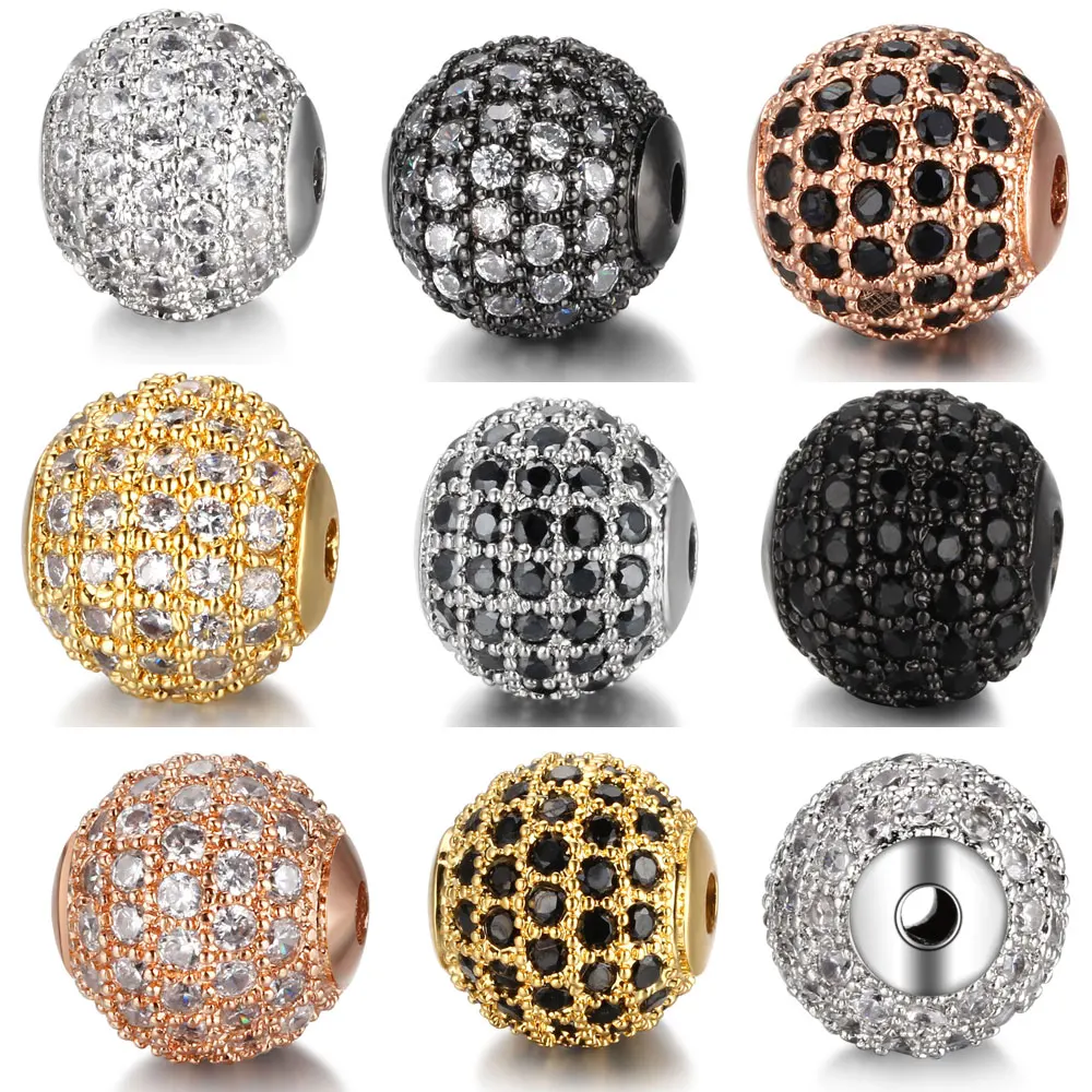 3pcs/Lot Factory Prices 6/8/10mm Diy Brass Zircon Beads Men Women Disc Round CZ Ball Jewelry Bracelet Necklace Making Charm