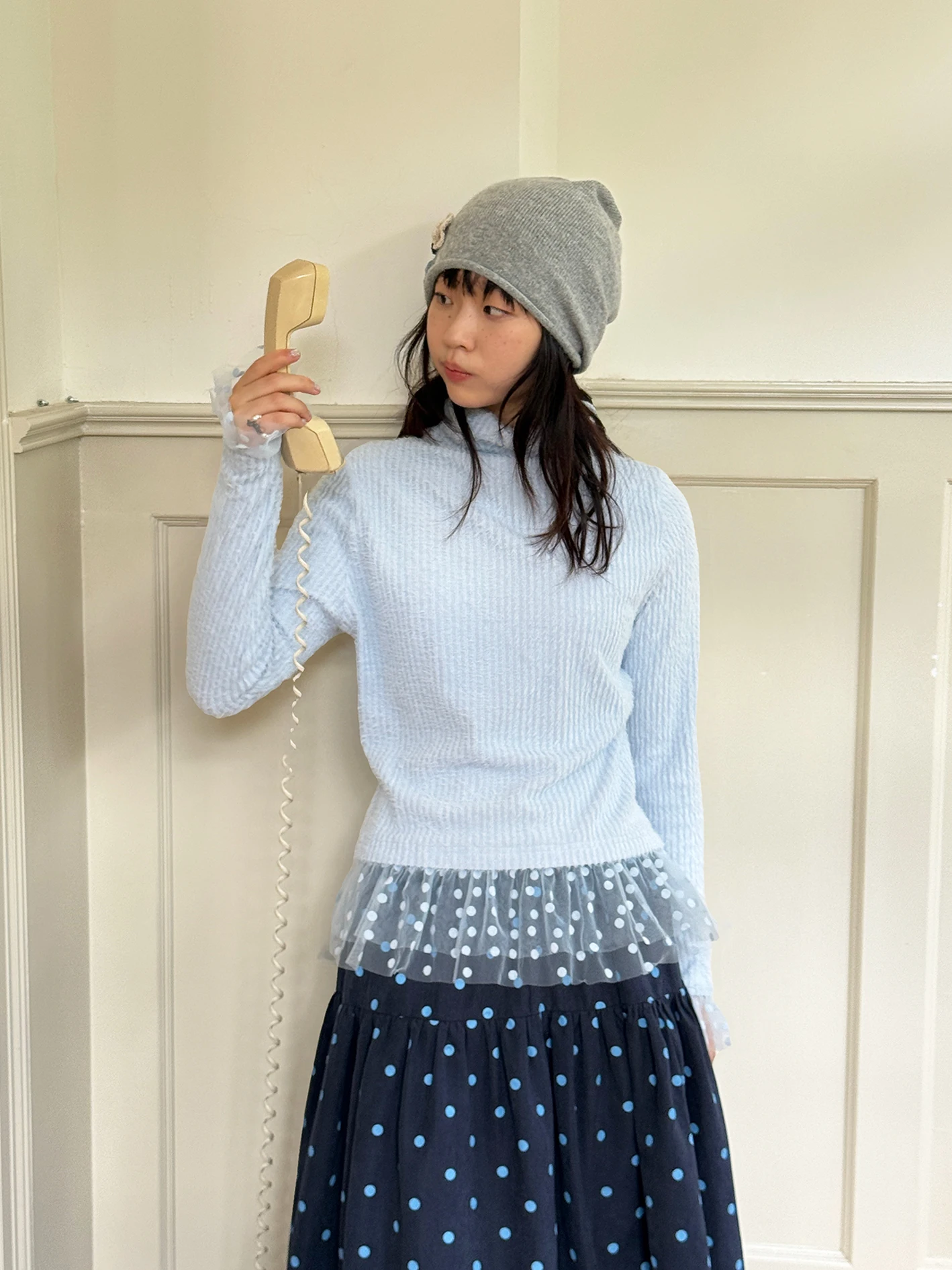 

Ice Sugar Floing Long Sve High Collar Slim Fit Inner Wear Ruffle Detail Knitted Top Casual Sle Polyester Fiber