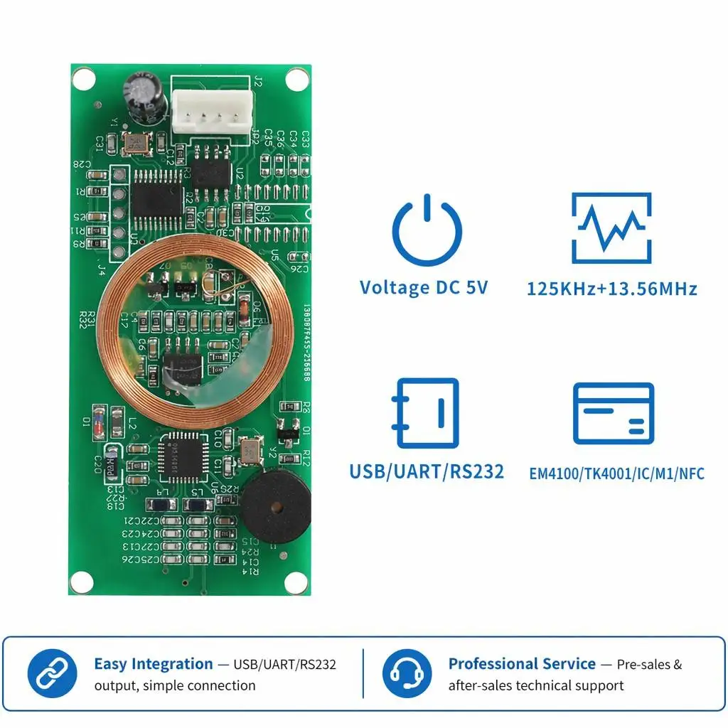 13.56mMhz 125Khz Dual Frequency NFC Contactless USB RS232 UART Interface  Customized Smart Card Reader Module