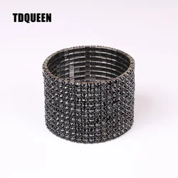 12 Rows Black Crystal Rhinestone Bangle Bracelet Black Gun Plated Metal Wide Indian Bangles for Women