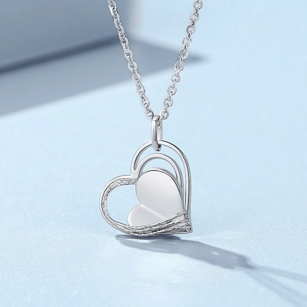 Real Pure Platinum 950 Chain Women Hollow Heart Pendant O Link Necklace 4.2-4.4g