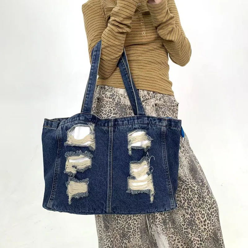 Fashion Casual Women Tote Bag Handbag High Quality Denim Fabric Woman Shoulder Bag Large Capacity Design Women's Shopping Bag