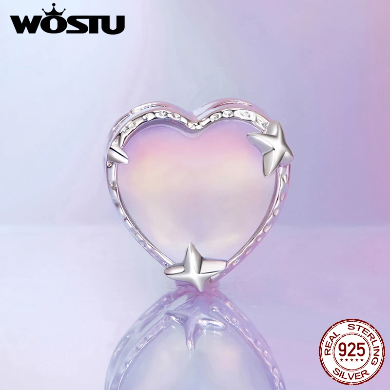 WOSTU 925 Sterling Silver Aurora Butterfly Heart Charm Bear Beads Dreamy Mermaid Star Pendant Fit Original Bracelet DIY Necklace - Image 3
