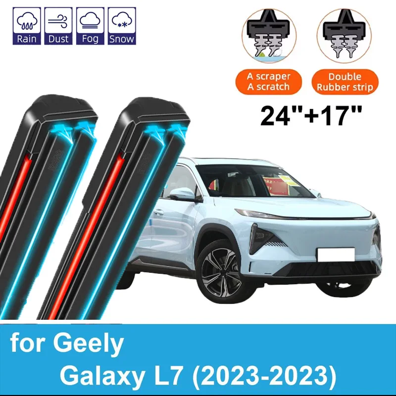 

Car Wiper for Geely Galaxy L7 2023-2023 24" + 17" Front Rear Wiper Blades Brushes Cutter Accessories 2023