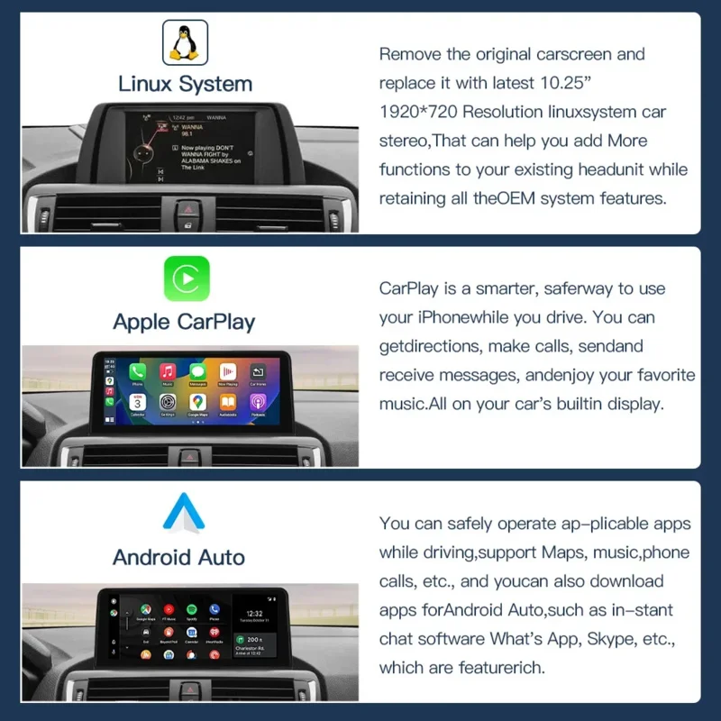 AUTOABC Wireless Carplay and Android Auto 10.25 inch Linux car touch screen for BMW 1 2 Series NBT system F20/F21/F22 2013-2015