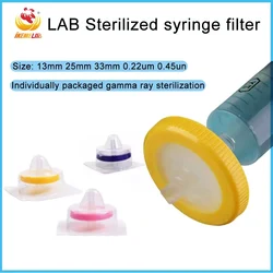 Filtres de seringue stérilisés jetables, emballage indépendant, 13mm, 25mm, 0,22 lm, 0,45 lm, fournitures médicales, 50 pièces/boîte