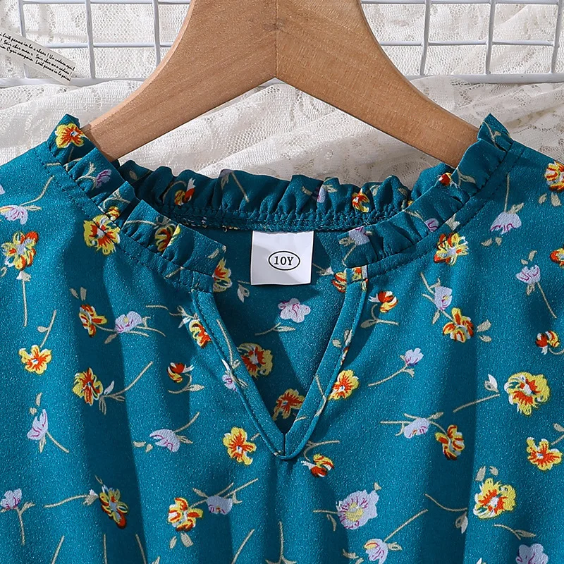 Kids Casual Dress for Girls Clothes Autumn Winter 2024 New Child Cute Flower Print Long Sleeve Princess Dress Fashion Clothing