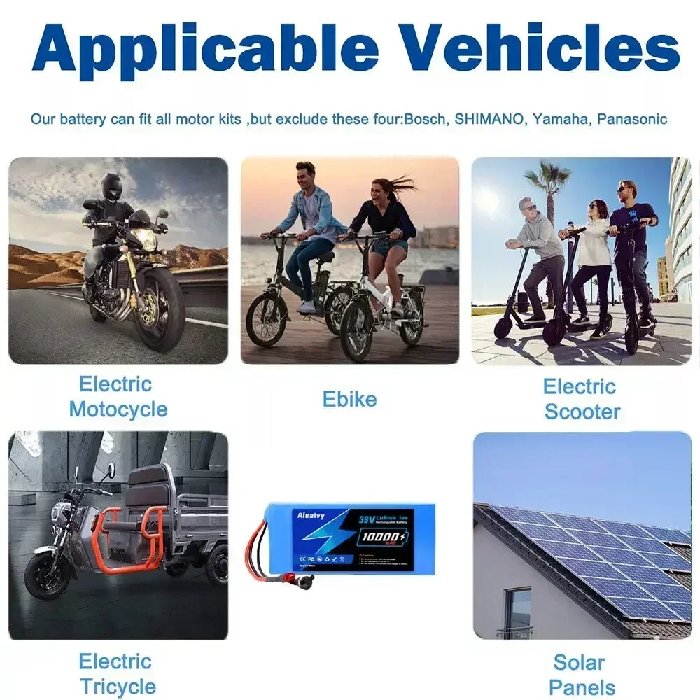 18650 36 فولت 10000 مللي أمبير 10S4P بطارية حزمة بطارية ليثيوم أيون لبطارية سكوتر كهربائي 42 فولت مع شاحن BMS + 2A.