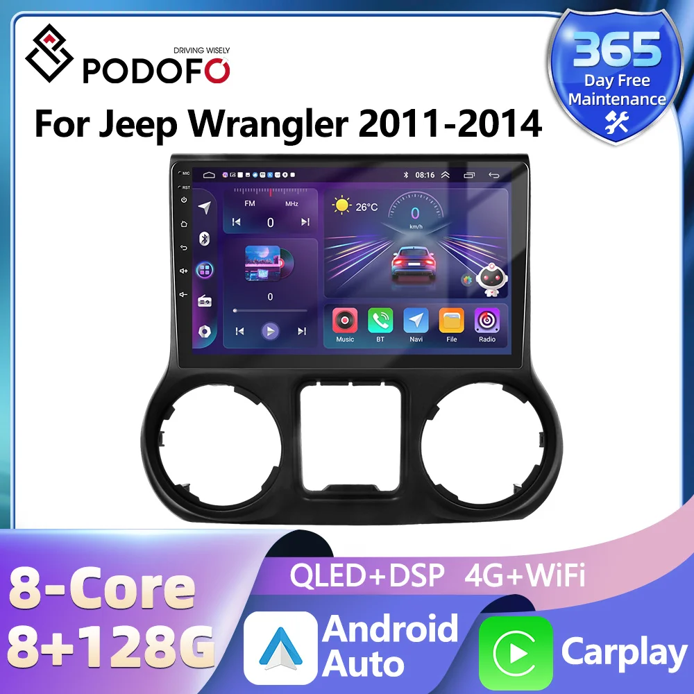 Podofo 2 Din Android Car Radio Multimidia Video Player For Jeep Wrangler GPS Navigation 2din Carplay Auto Stereo No DVD