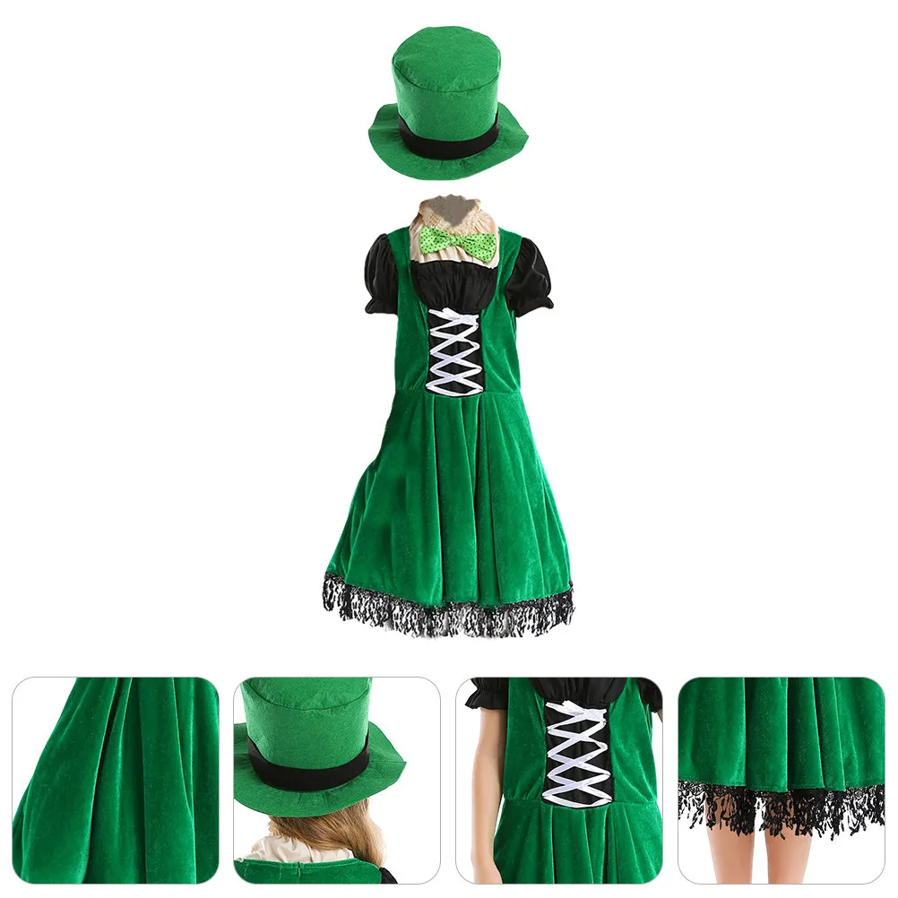 

1Set Girls St Patrick's Day Costume Fairy Dwarf Dress Premium Quality Comfortable Festive Party Cosplay Uniform Halloween Dress