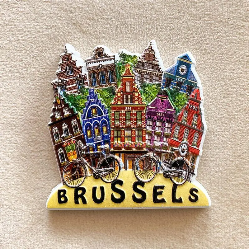

European Belgium Brussels Grand Place Guild Houses Flemish Architecture Colorful Gabled Buildings Fridge Magnets Home Decor