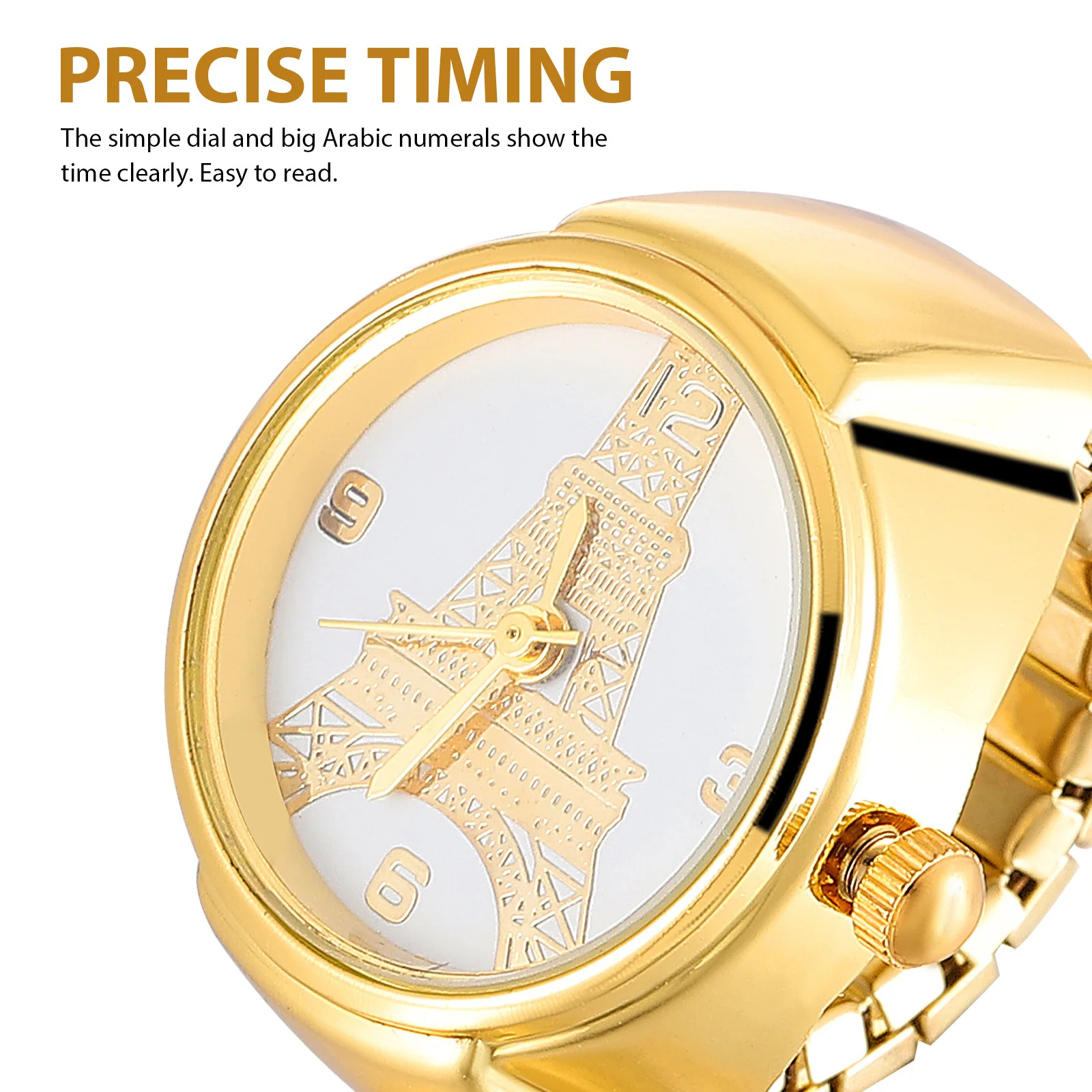 2Pcs Finger Ring Watches Noble Colors Arabic Numerals Clear Hands Everyday Wear Party Wedding Decorative Timepiece