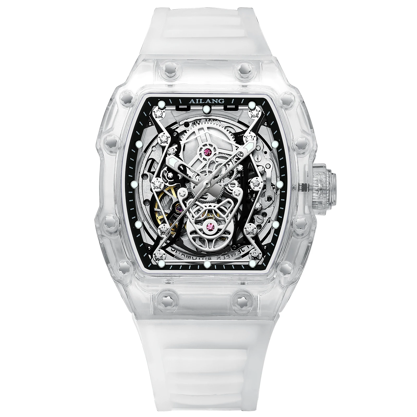 中空バレルスケルトンカップルウォッチ 自動巻き機械式 ペアウォッチ 彼と彼女のためのラグジュアリーユニセックスデザイン