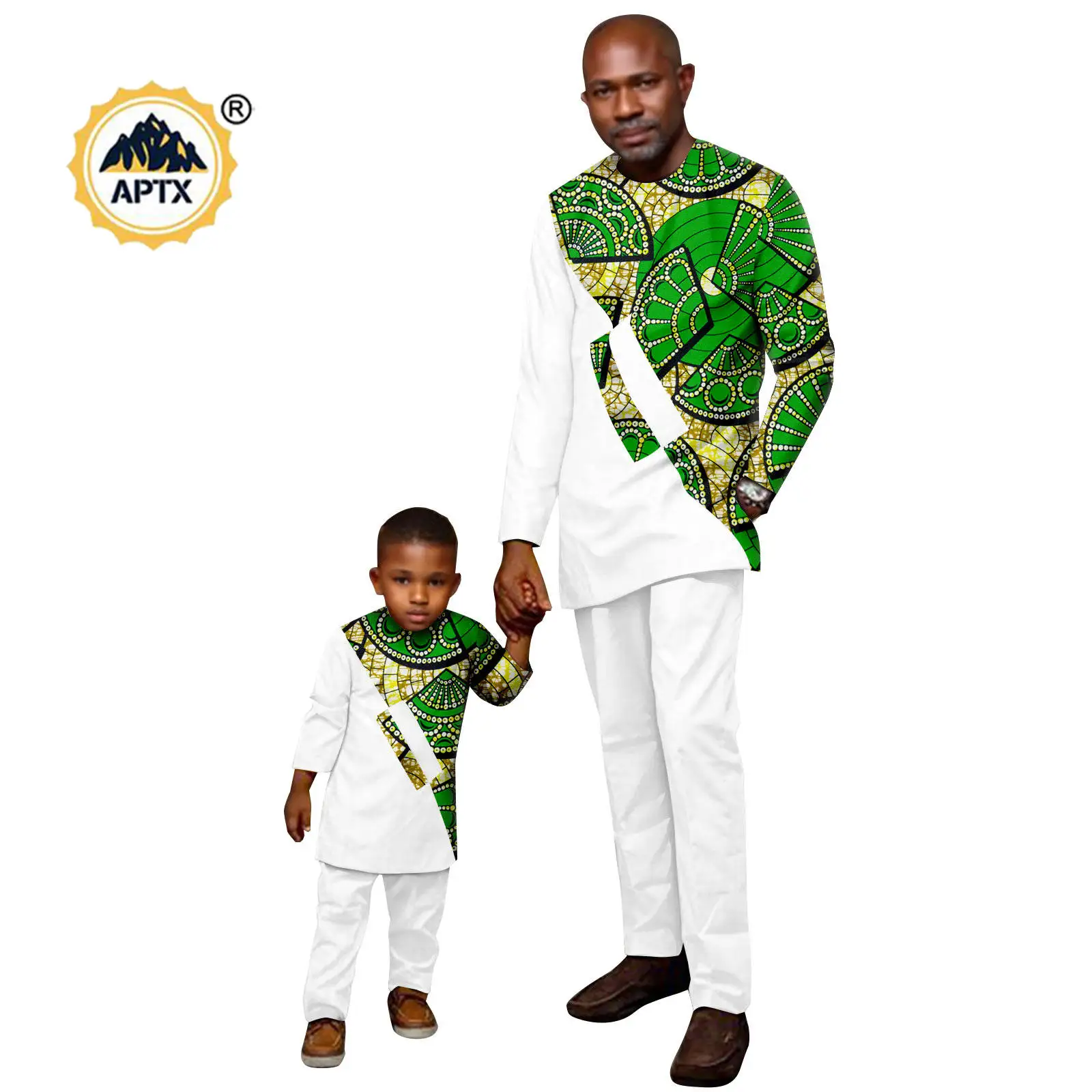 African Family Clothes Dashiki Men Outfits Matching Couple Clothes Bazin Riche Father and Son Top Shirt and Pant Sets 24F043