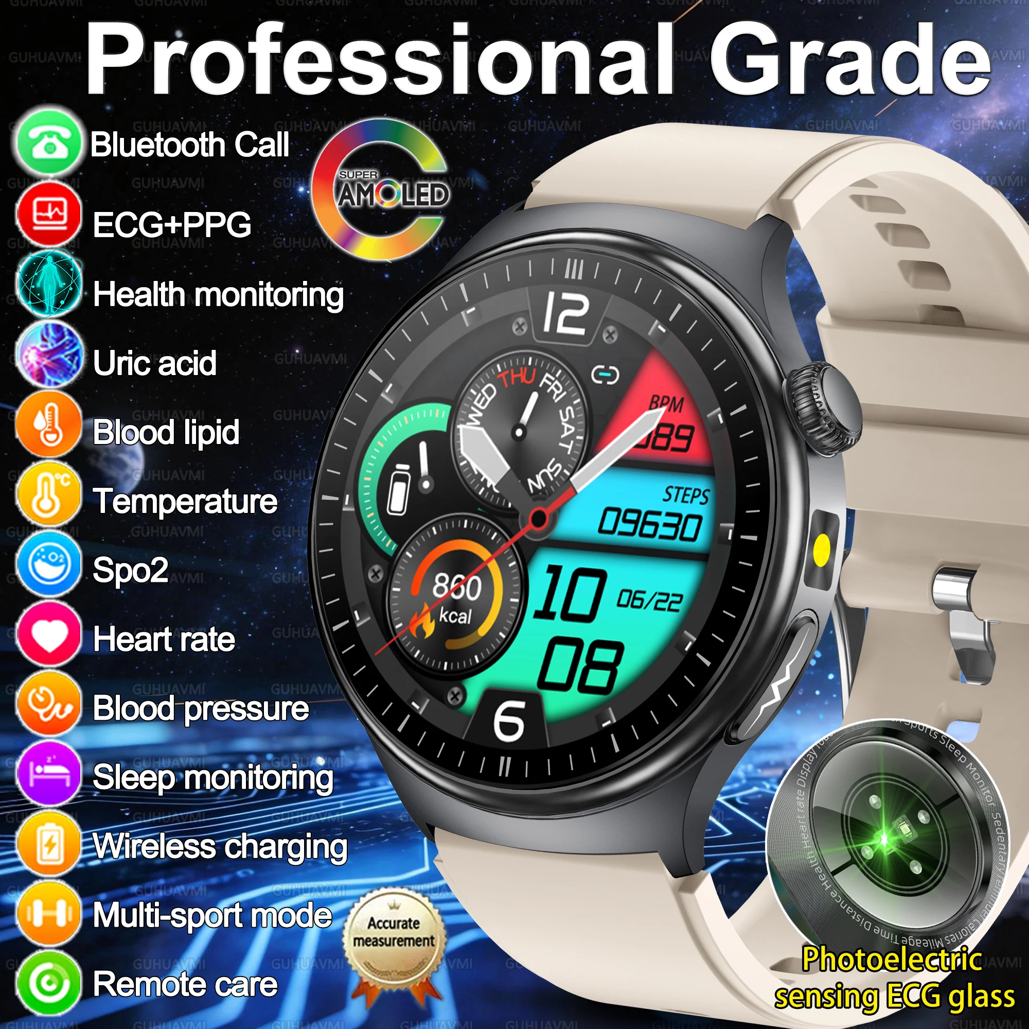 

2026New upgrade Health Check Smart Watch ECG+PPG Blood Lipid Uric Acid Body Fat Blood oxygen Sport HD Call Smart Watch Man Women