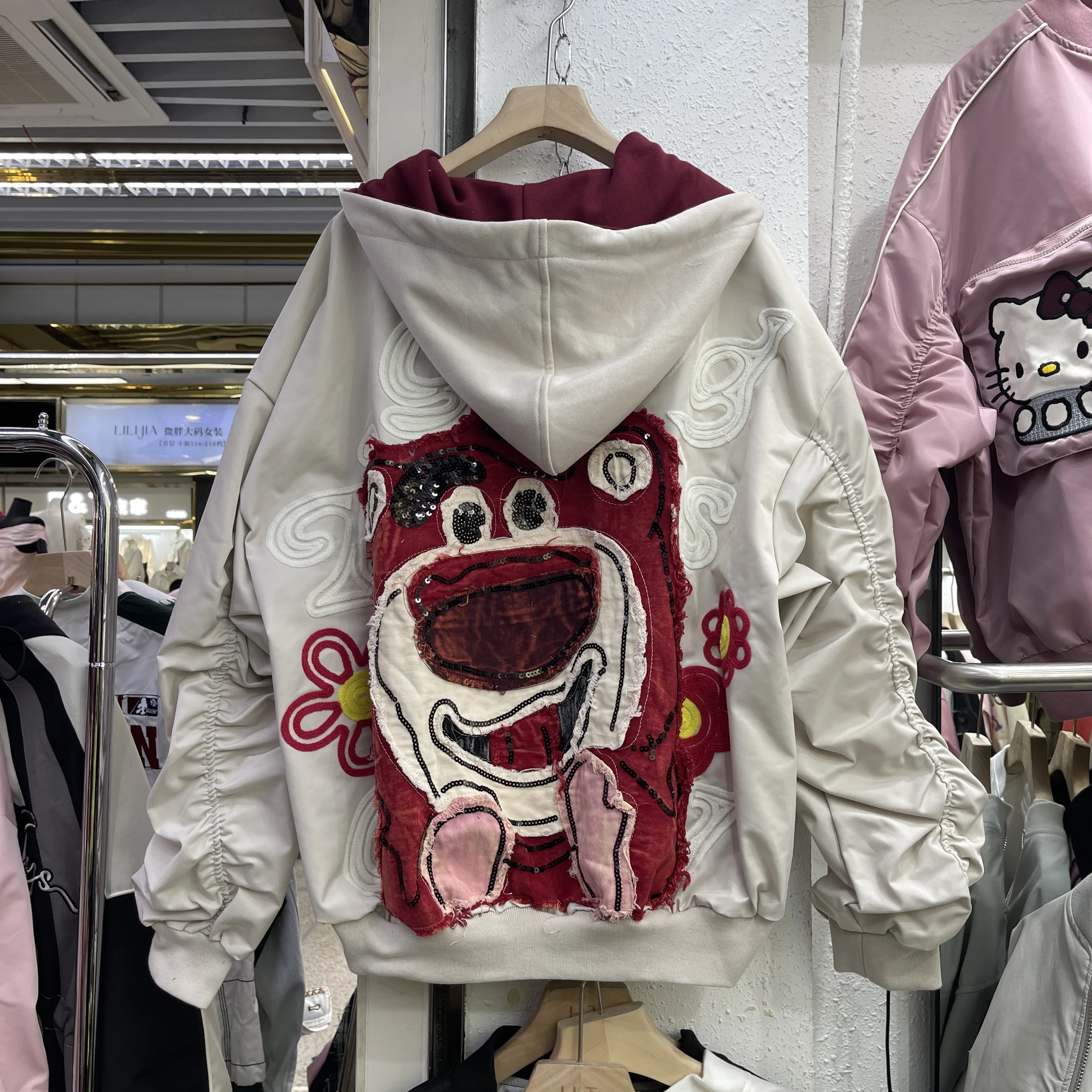 Design Sense Retro Jacket Women European Goods Cartoon Hooded Baseball Jersey Spring New Hooded Jacket Long Sleeve Coats