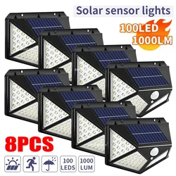 1/2/4/8Pcs 100 LED Solar Wall Light Outdoor Solar Lamp Motion Sensor Solar Powered Sunlight Street Light for Garden Night Light